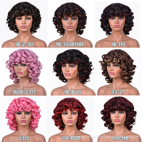Wholesale curly wig with bangs for black women african omber glueless cosplay high temperature short wigs wave synthetic wig